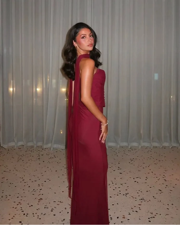 Bindi Strapless Maxi Dress in Burgundy