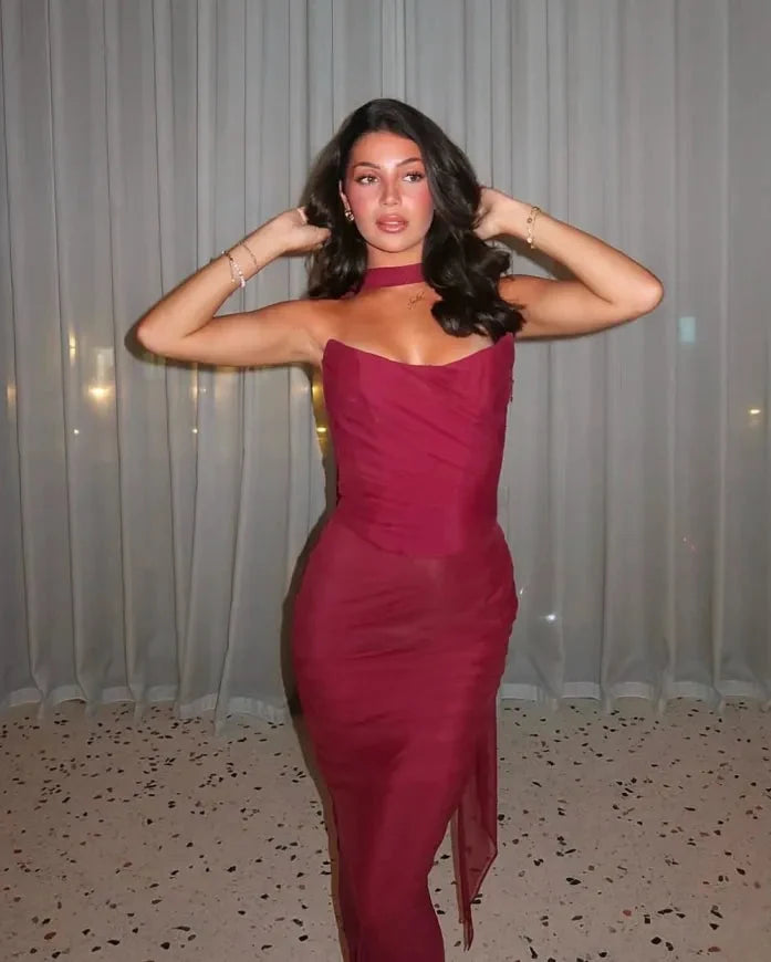 Bindi Strapless Maxi Dress in Burgundy