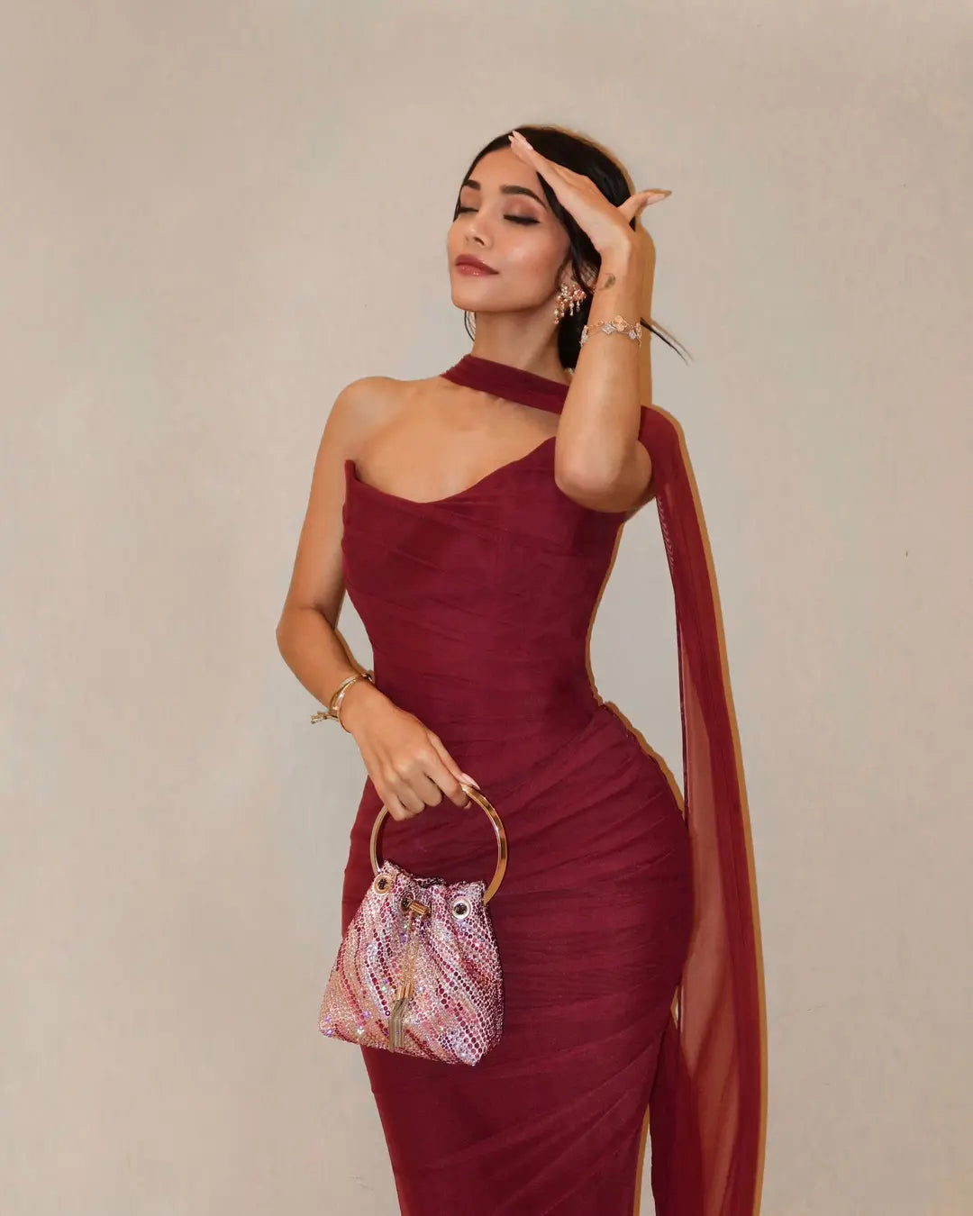 Bindi Strapless Maxi Dress in Burgundy