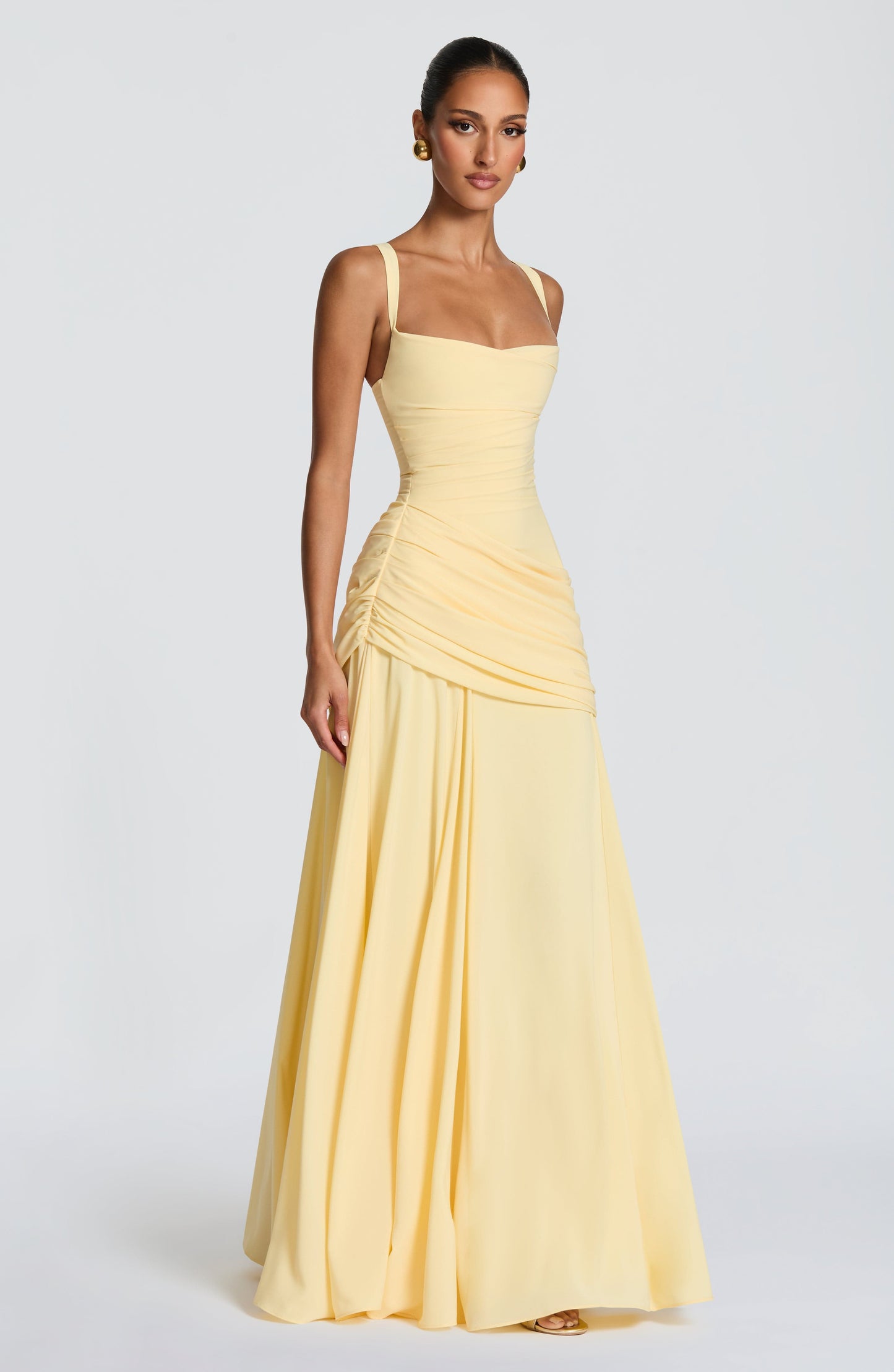 Women cowl maxi dress, front view