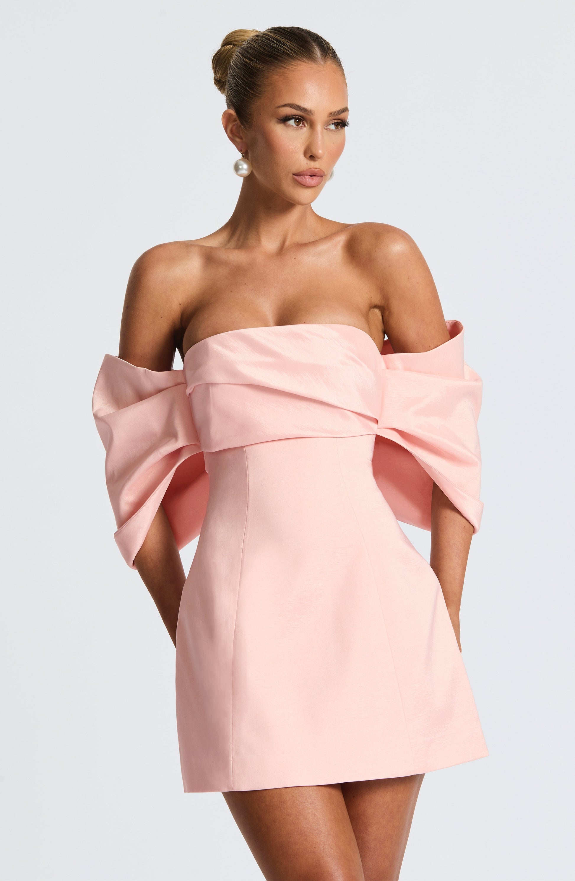 Women bardot mini dress, detail close-up