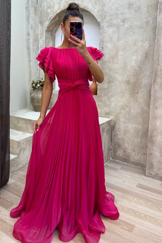 Calista Pleated Maxi Dress in Pink