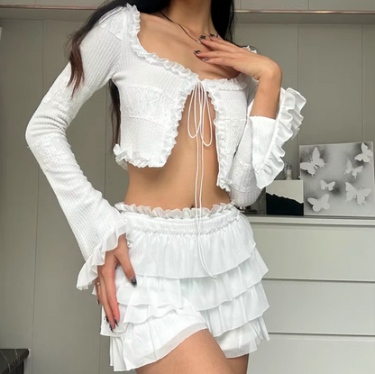 Calla Cropped Short Set in White