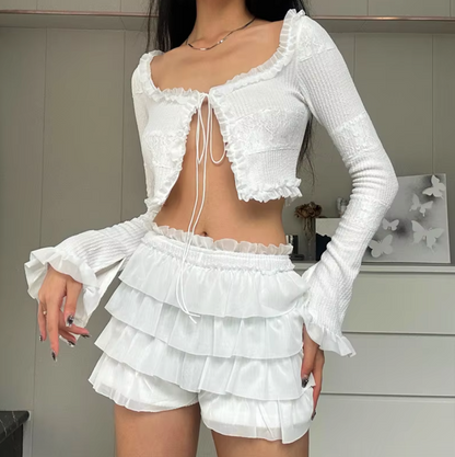 Calla Cropped Short Set in White