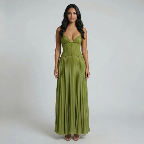 Callie Lace Maxi Dress - Green / M - Fashion