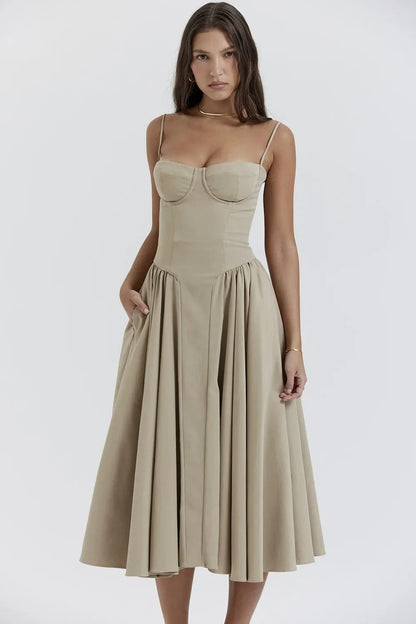 Calliope Sleeveless Midi Dress in Green