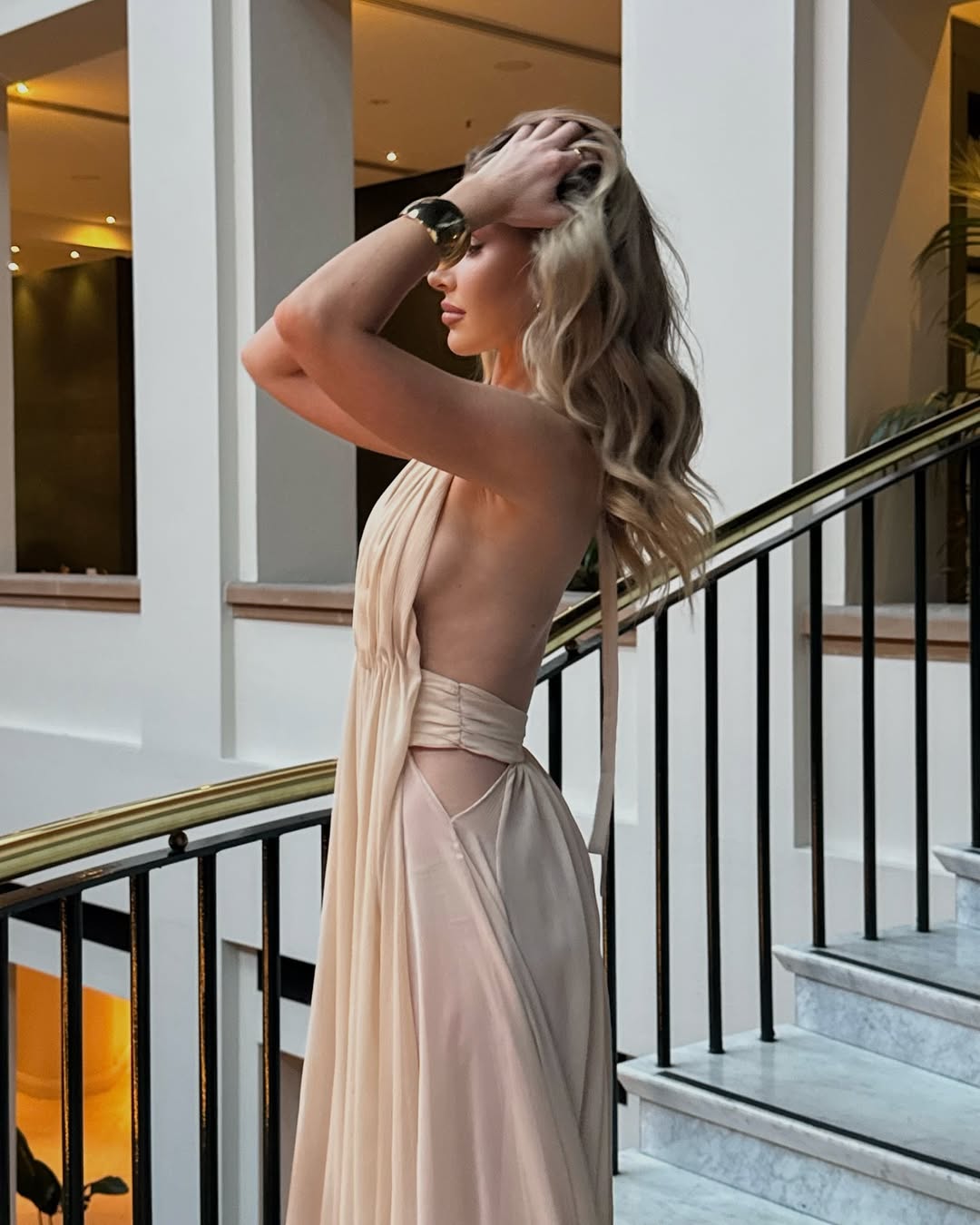 Camila Backless Maxi Dress in Beige