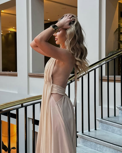 Camila Backless Maxi Dress in Beige