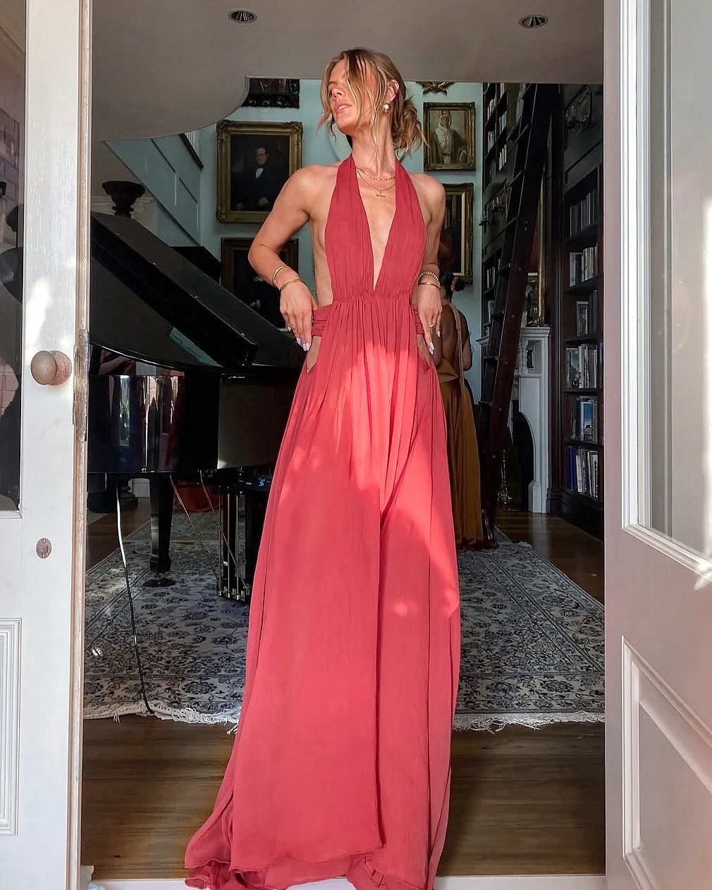Camila Backless Maxi Dress in Beige