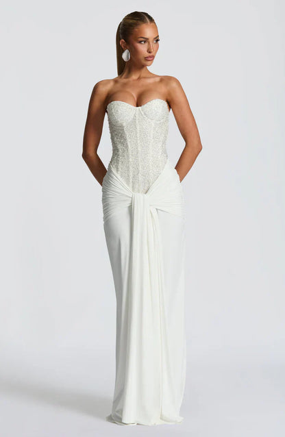 Women corset maxi dress, side view