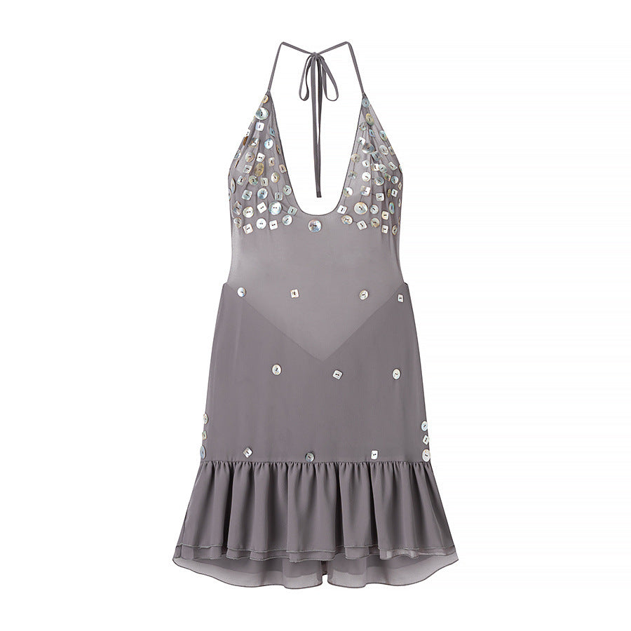 Cecilia Sequin Mini Dress in Gray