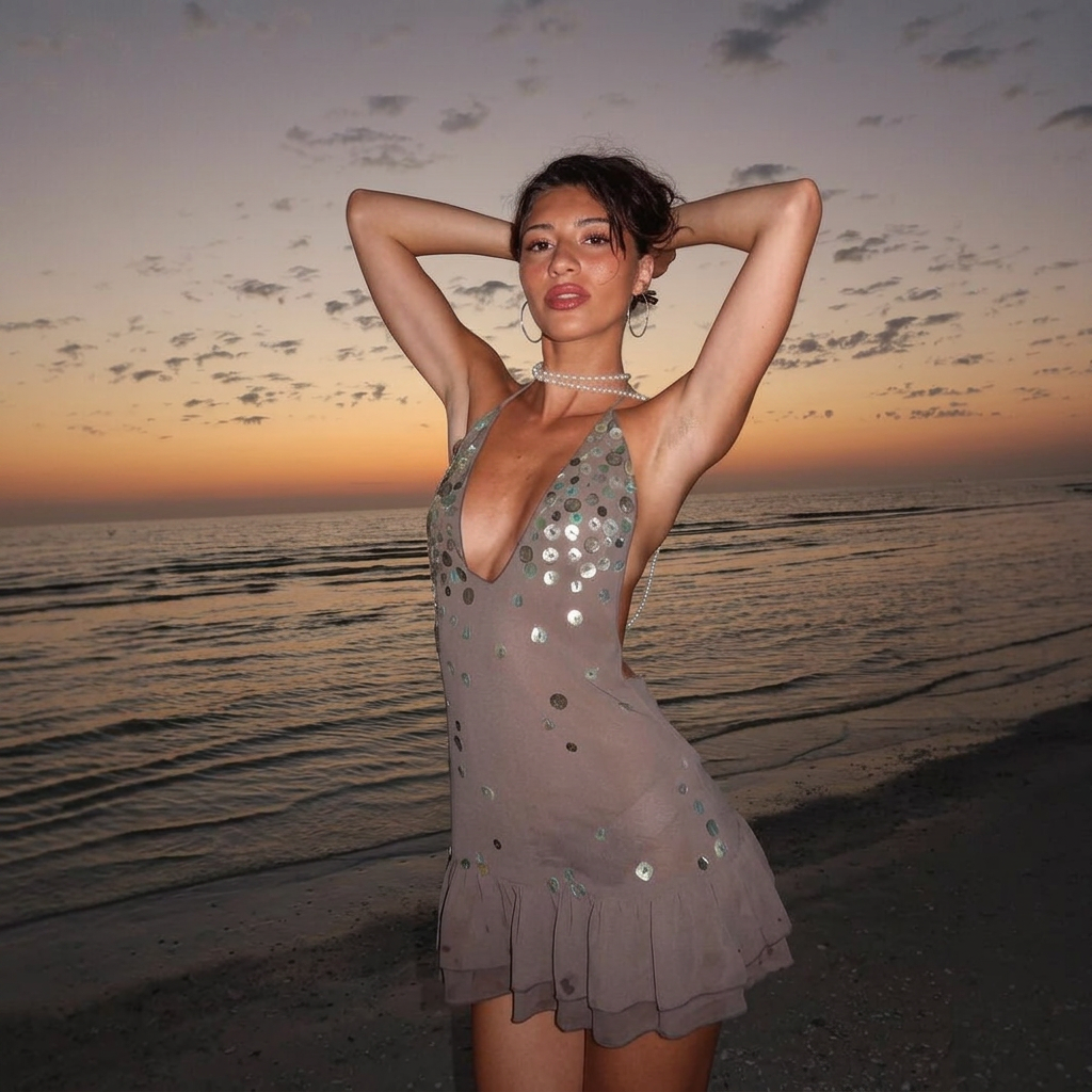 Cecilia Sequin Mini Dress in Gray