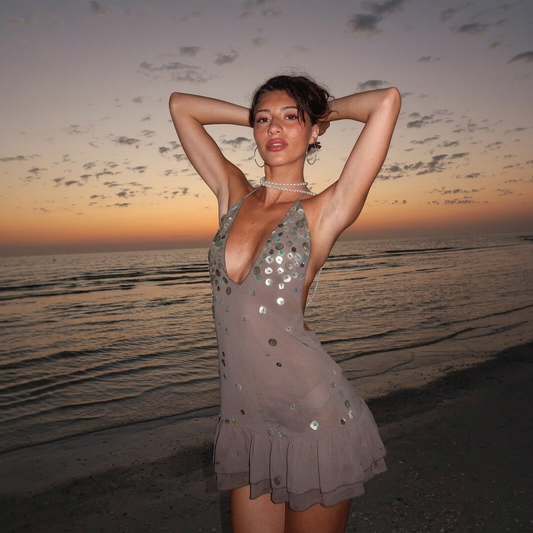 Cecilia Sequin Mini Dress in Gray