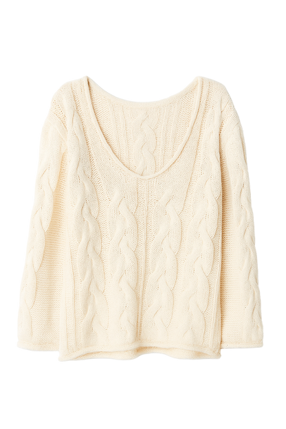 Women v neck cable- sweater, detail close-up