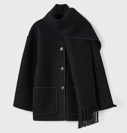 Women high-neck wrap coat, front view