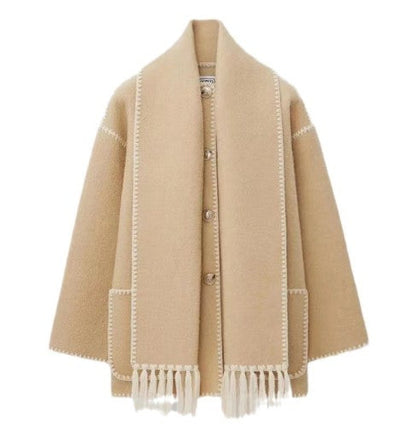 Women high-neck wrap coat, side view