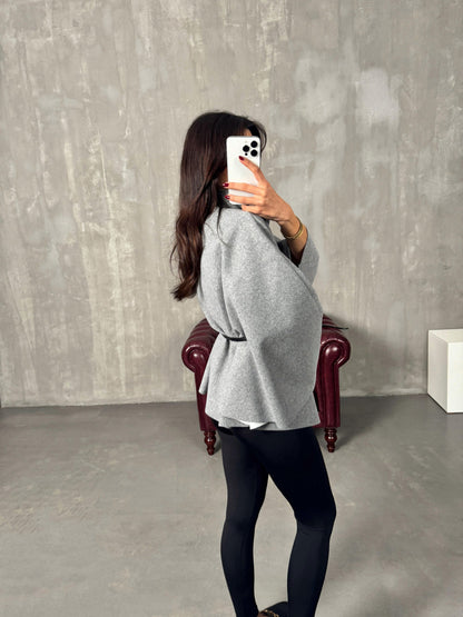 Women brown high-neck high neck coat, front view