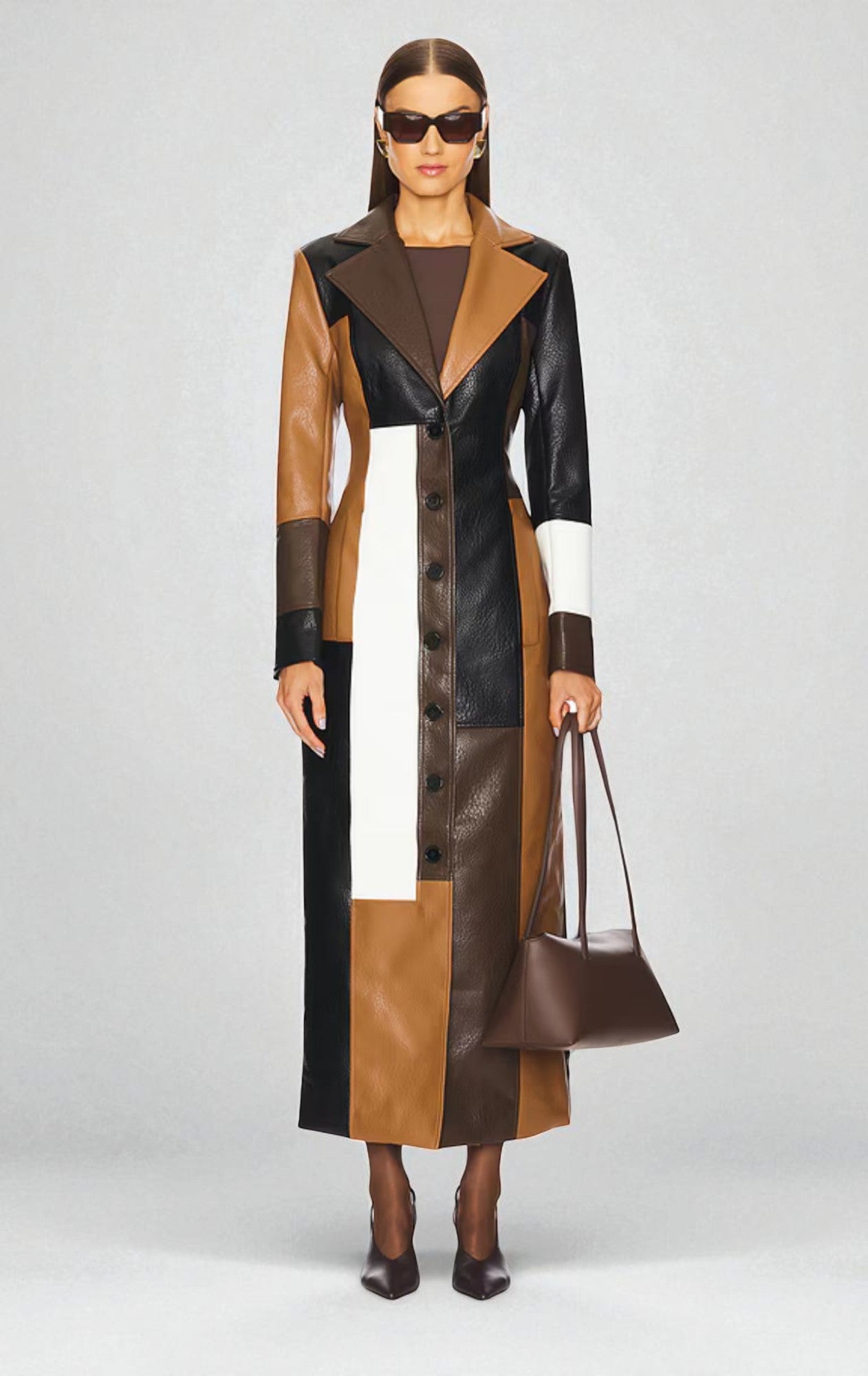 Women notched lapel button colorblock coat, back view