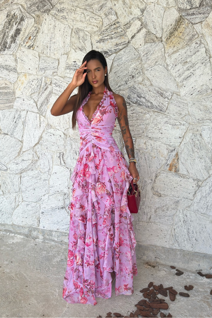 Coral Sleeveless Maxi Dress in Pink