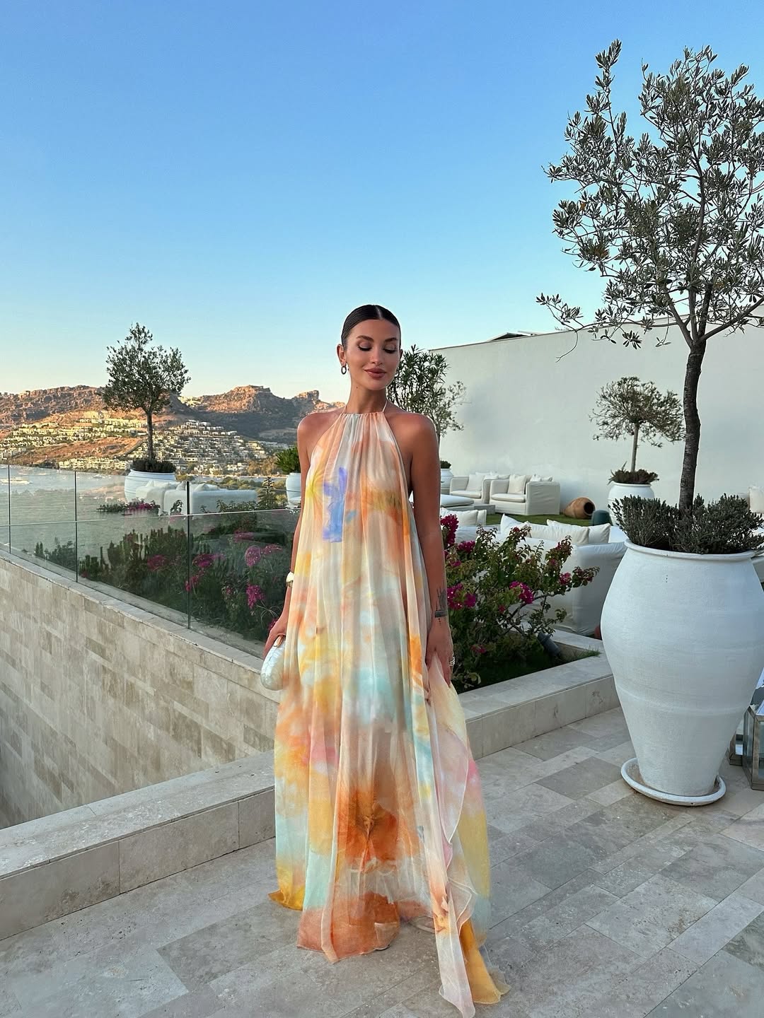 Corinna Printed Maxi Dress in Orange