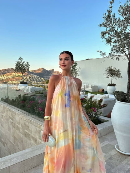 Corinna Printed Maxi Dress in Orange