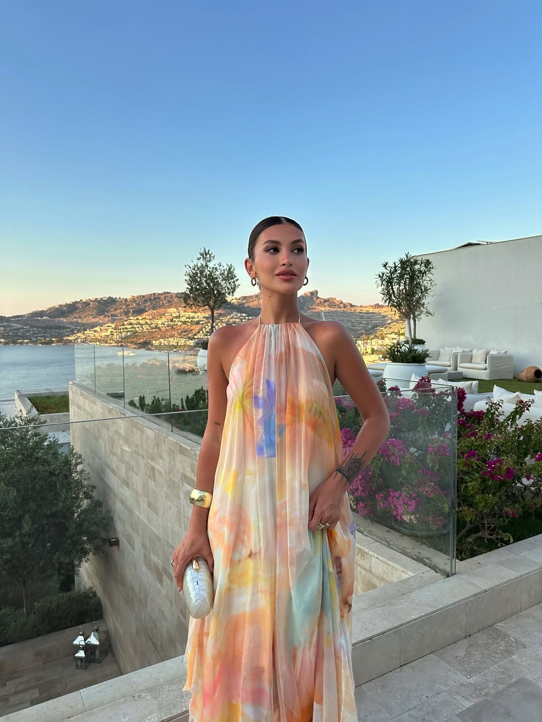 Corinna Printed Maxi Dress in Orange