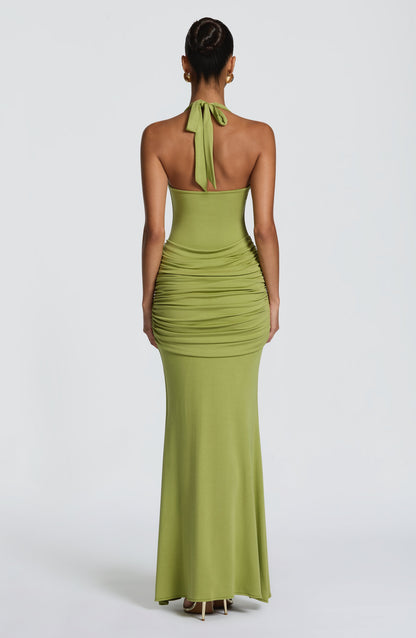 Women halter maxi dress, detail close-up