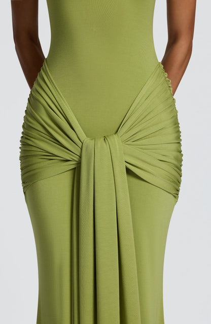 Women halter maxi dress, side view