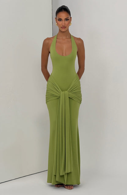 Women halter maxi dress, detail close-up