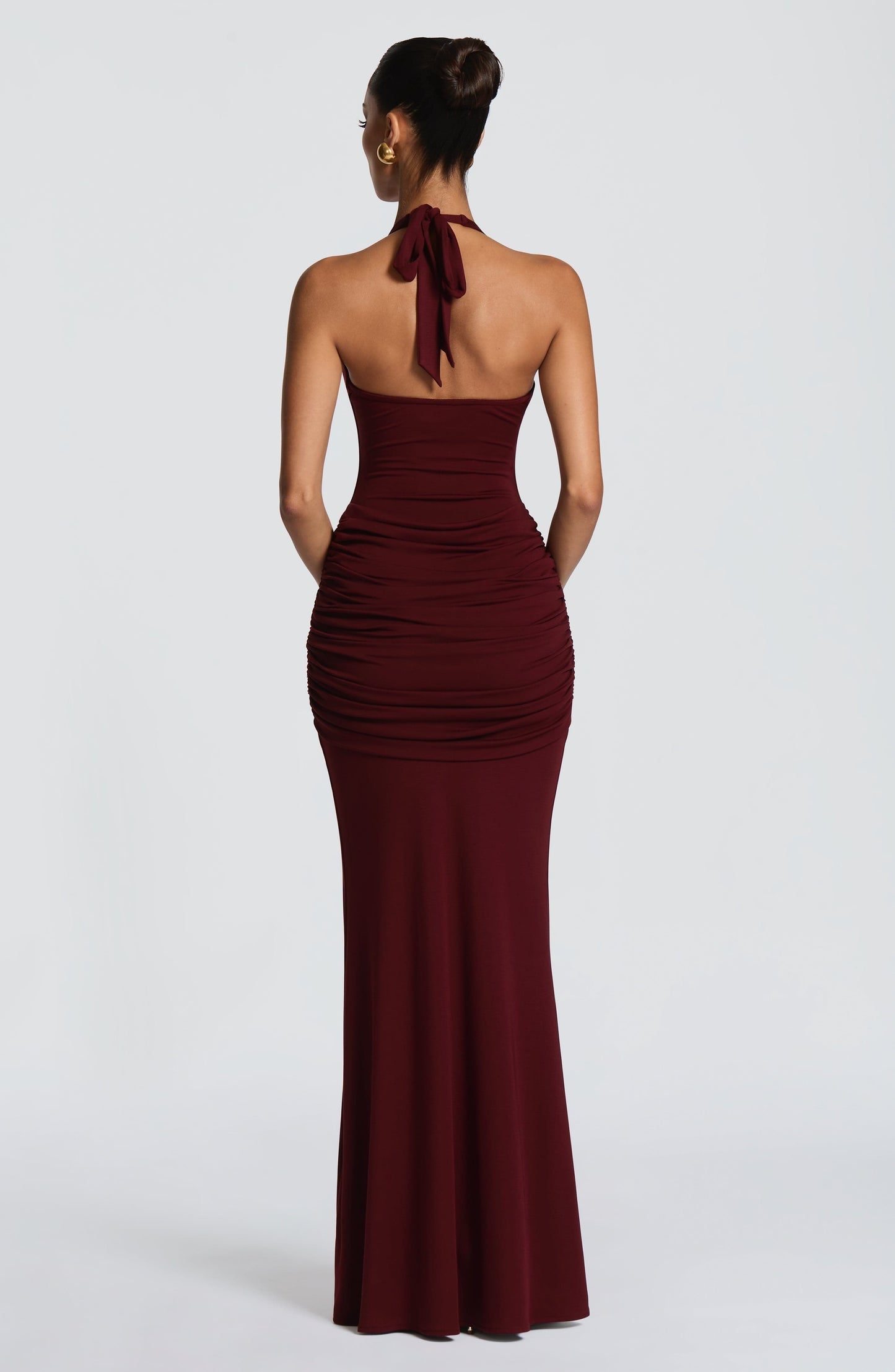 Women halter maxi dress, side view