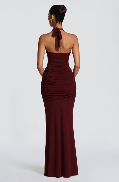 Women halter maxi dress, side view