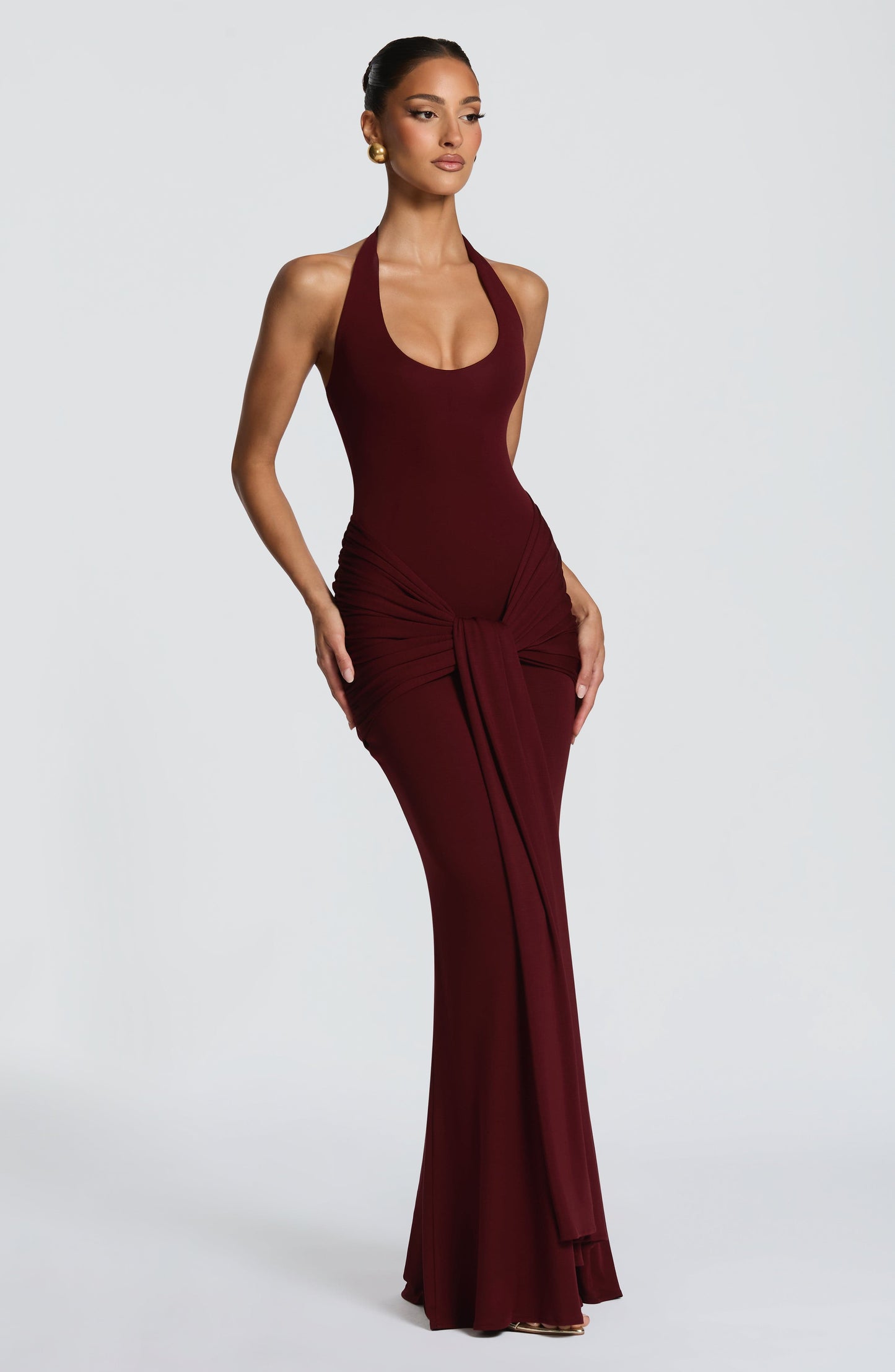 Women halter maxi dress, detail close-up
