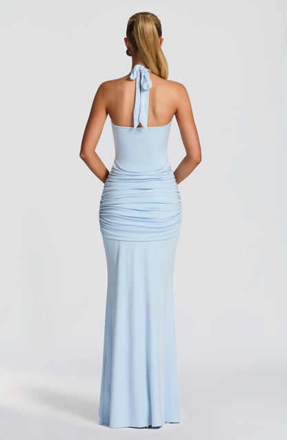 Women halter maxi dress, side view