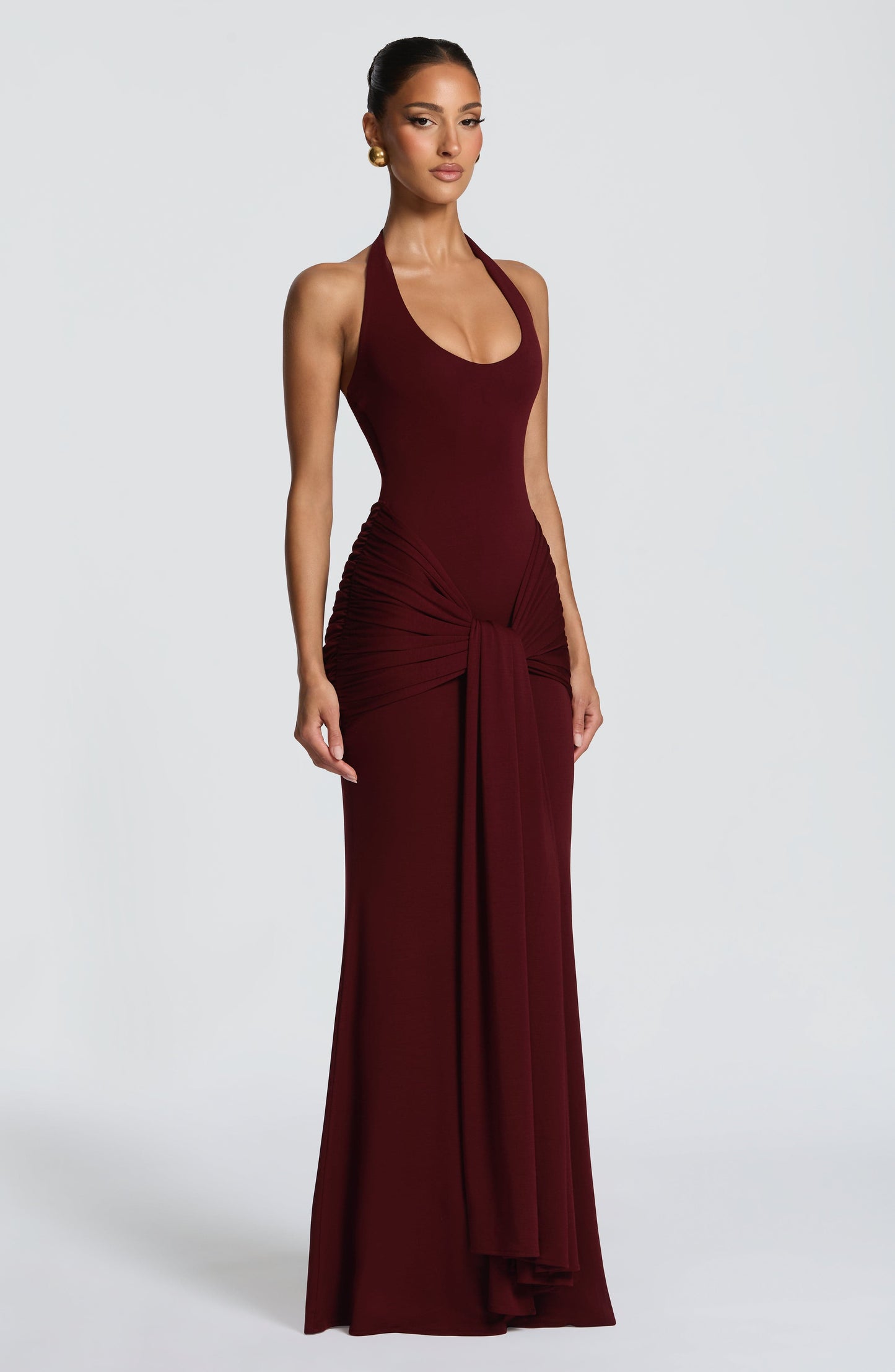 Women halter maxi dress, back view