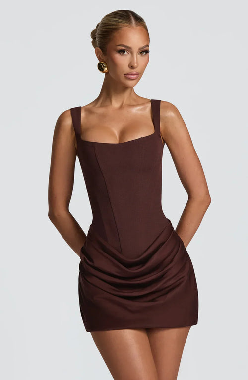 Courtney Sleeveless Mini Dress in Brown