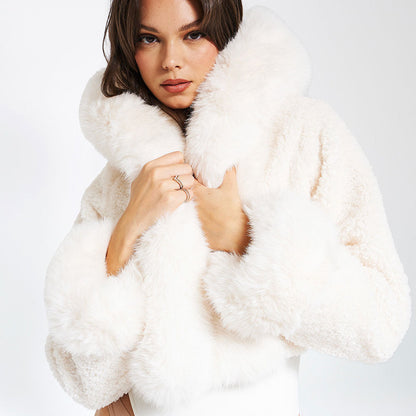 Cynthia Faux Fur Coat in Ivory