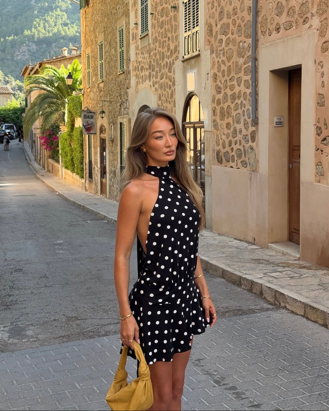 Dakota Open-Back Mini Dress in Black