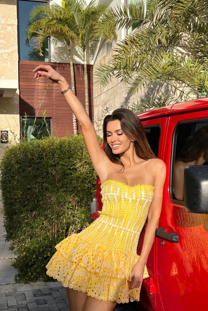 Danica Ruffle Mini Dress in Yellow