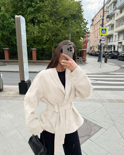 Deborah Belted Shawl Coat in Brown