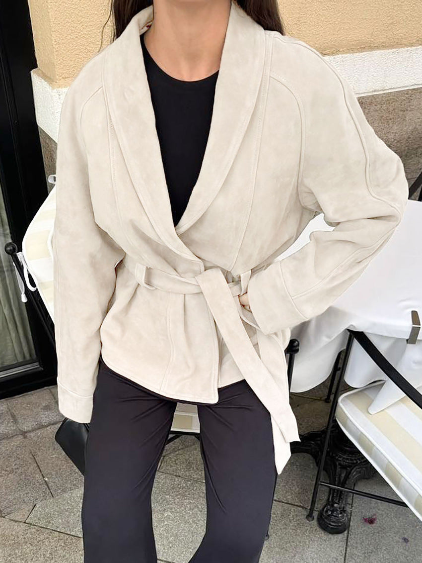 Deborah Belted Shawl Coat in Brown