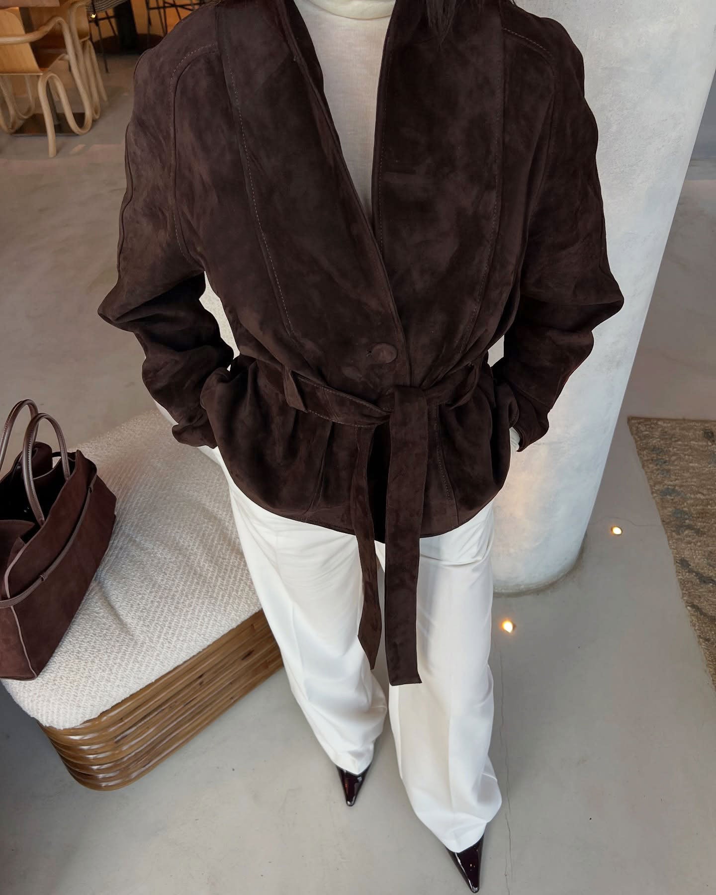 Deborah Belted Shawl Coat in Brown
