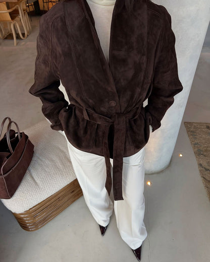Deborah Belted Shawl Coat in Brown