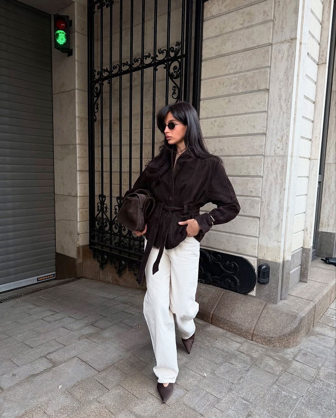Deborah Belted Shawl Coat in Brown