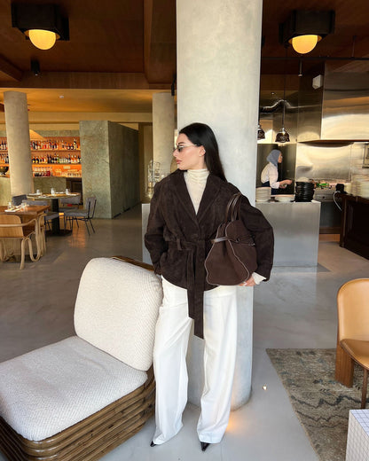 Deborah Belted Shawl Coat in Brown
