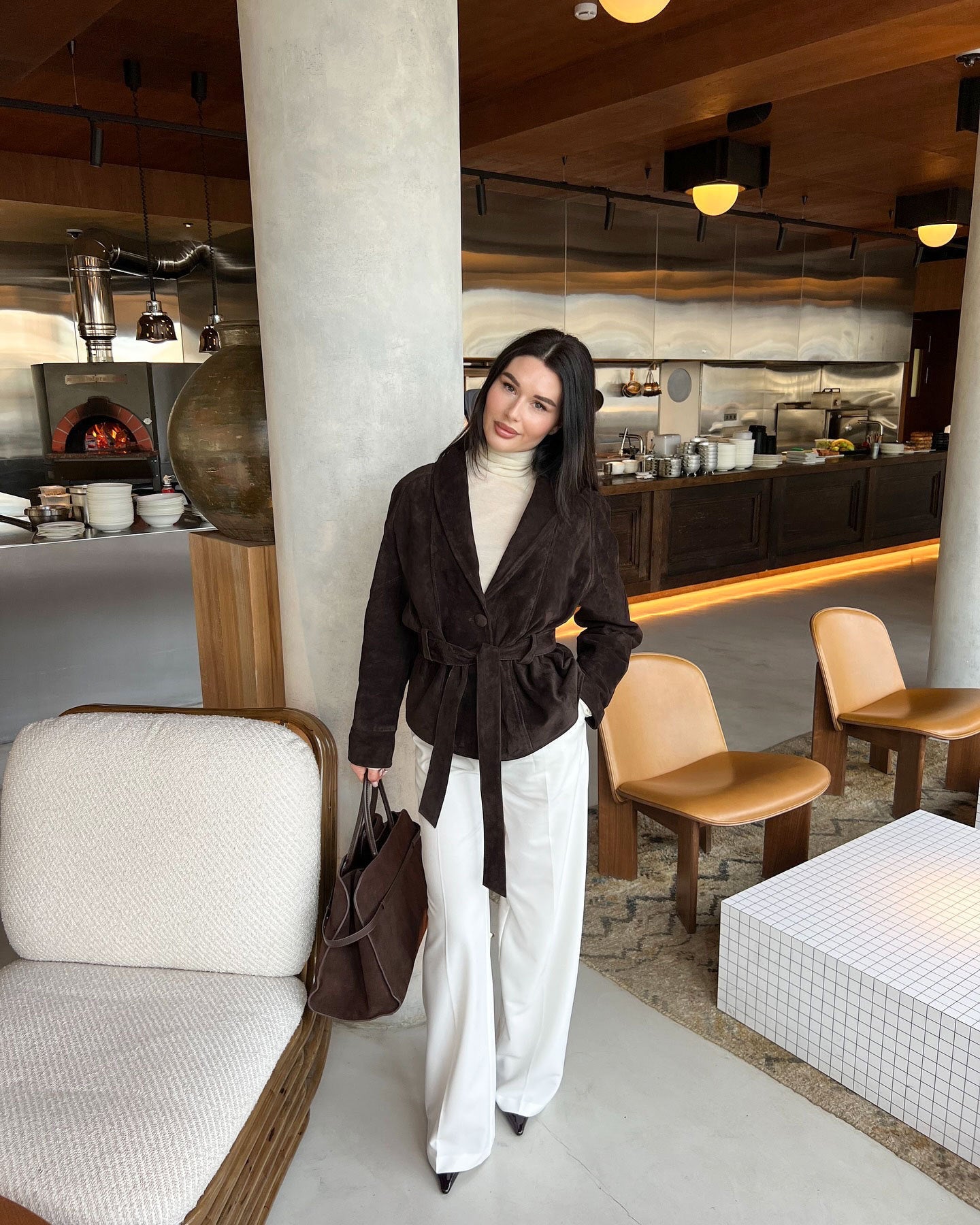 Deborah Belted Shawl Coat in Brown