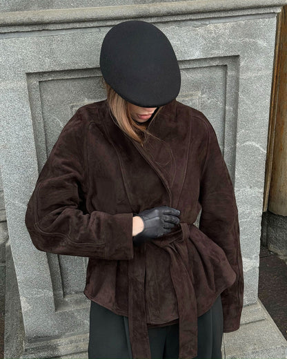 Deborah Belted Shawl Coat in Brown