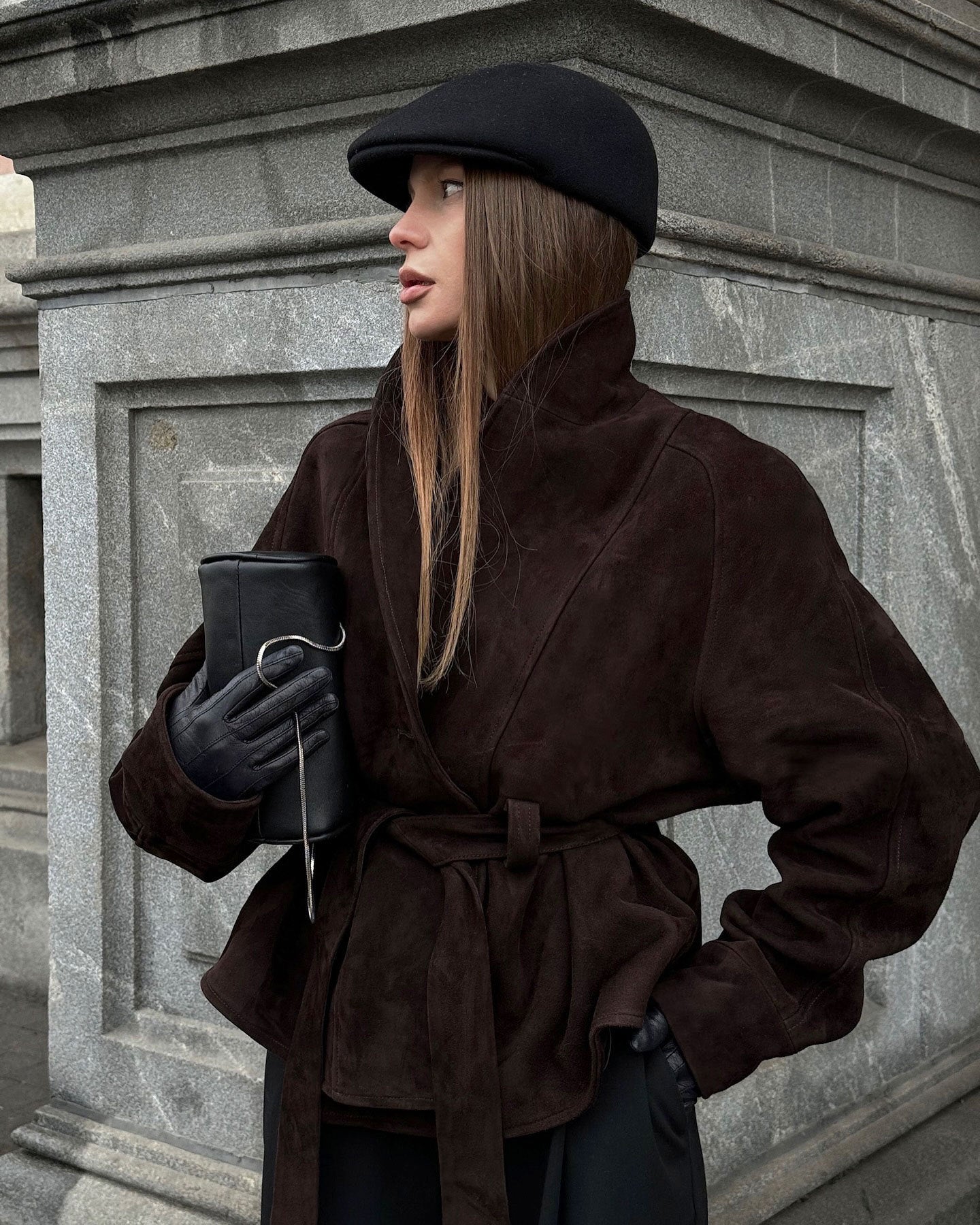 Deborah Belted Shawl Coat in Brown