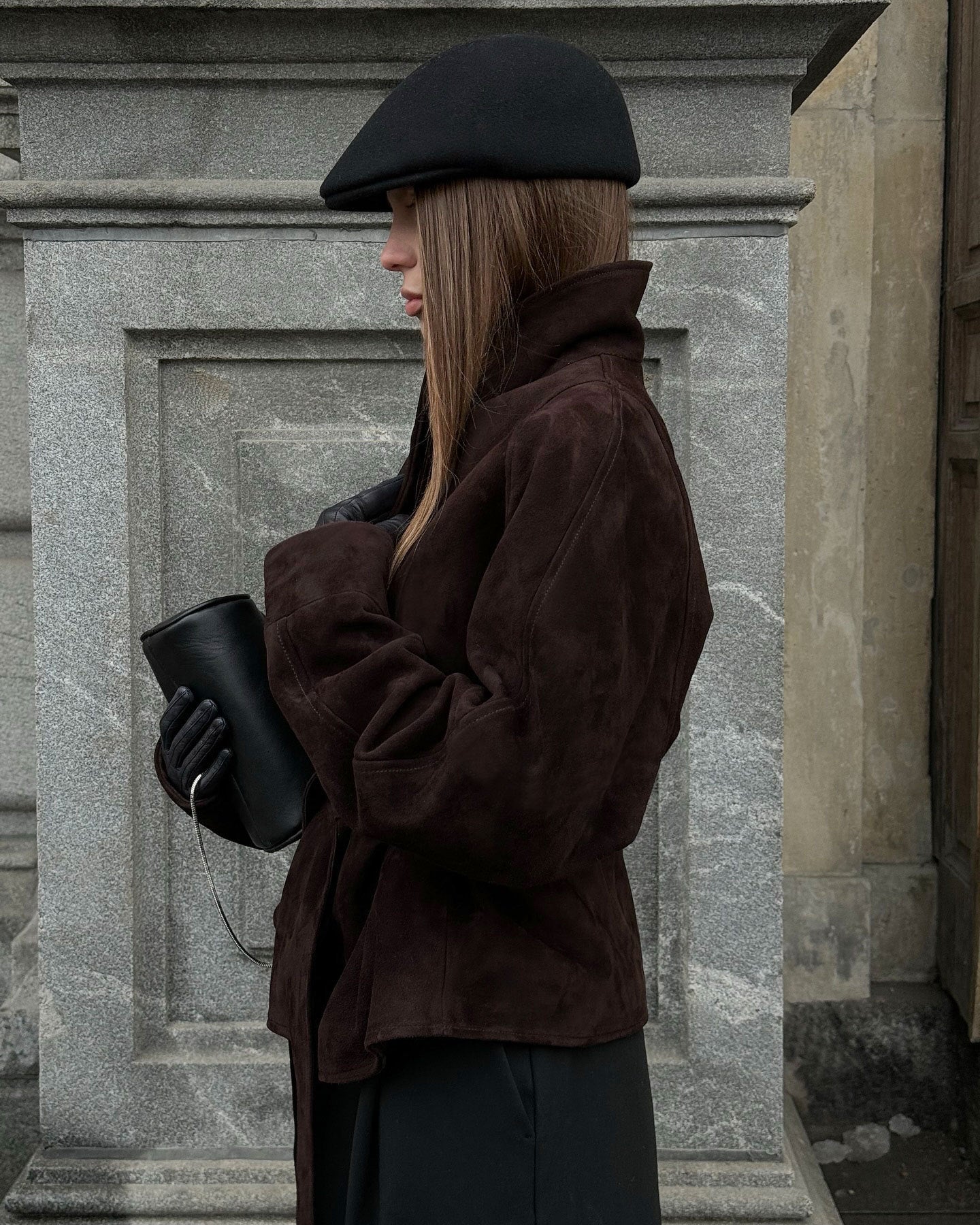 Deborah Belted Shawl Coat in Brown