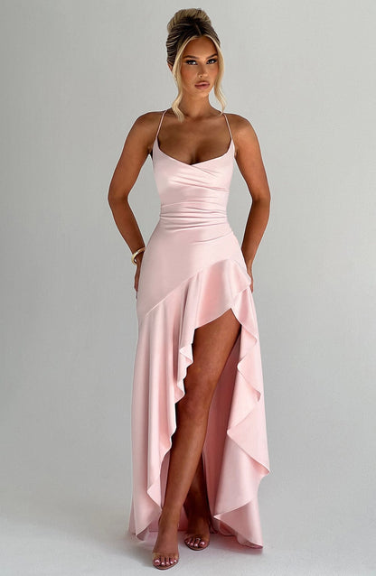 Women cowl maxi dress, side view