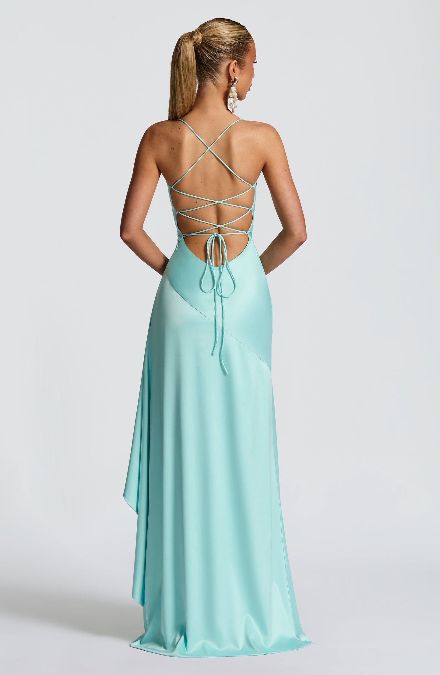 Women cowl maxi dress, back view